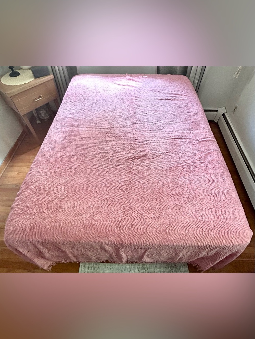 Vintage Pink Chenille Bedspread Fringe Queen